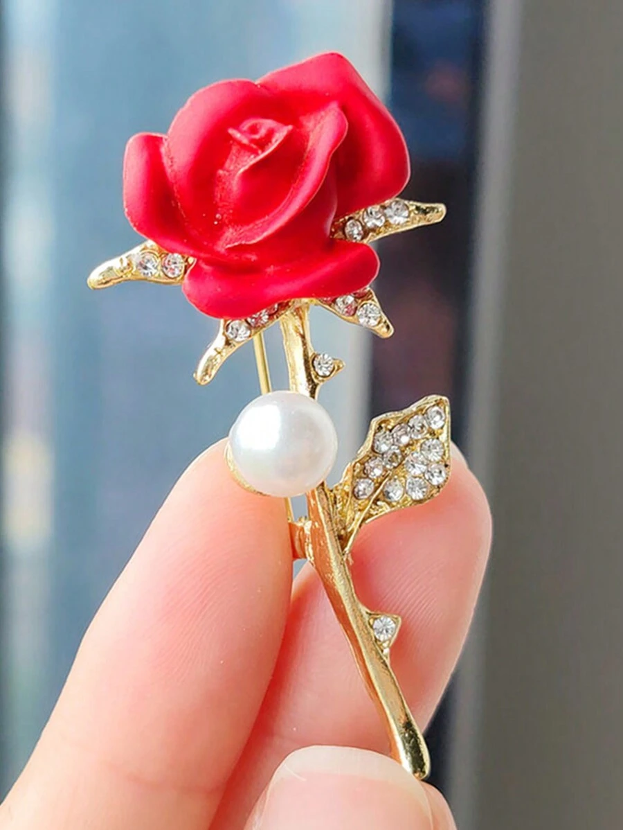 1只女士鬱金香玫瑰胸針,漂亮設計,優雅胸花款式時尚胸針,豪華珠寶配飾,派對禮品