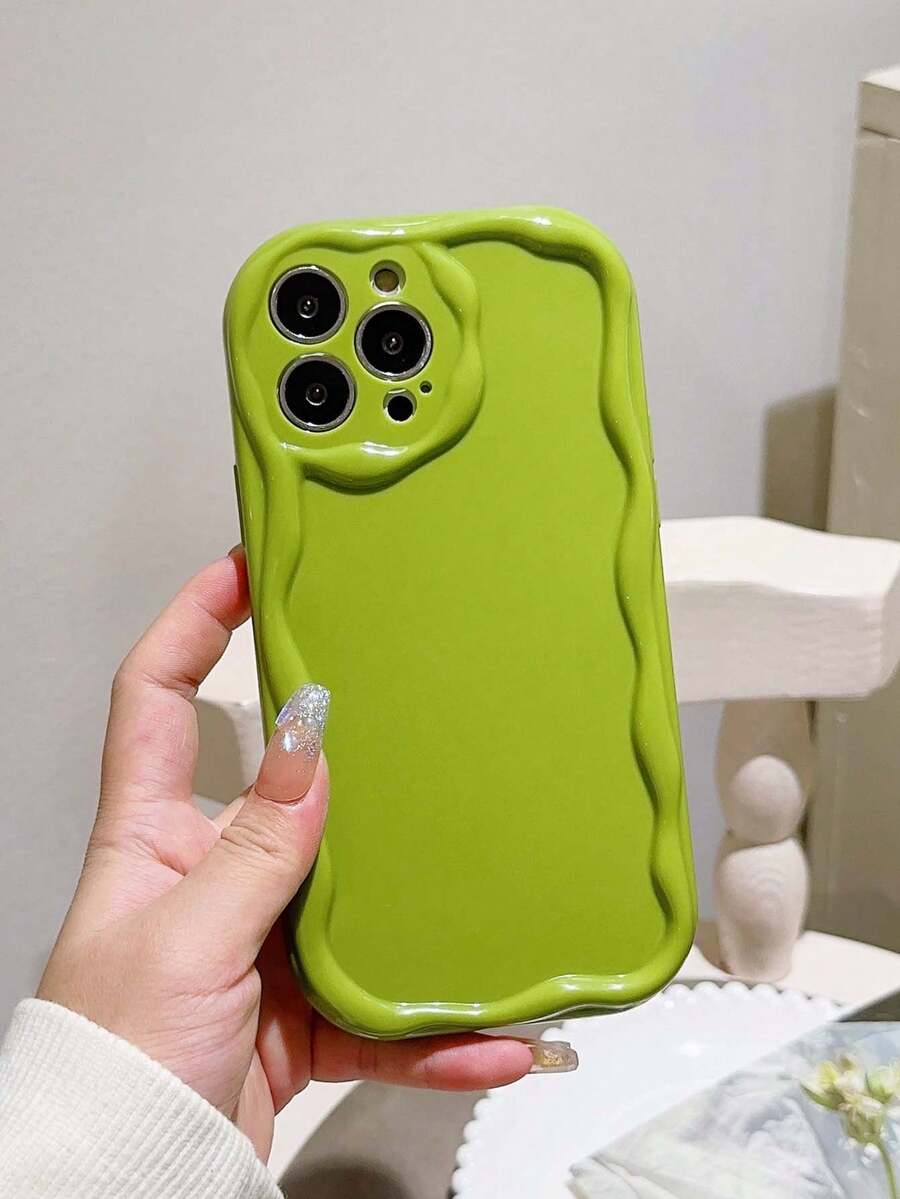 1pc Solid Color Creamy White Phone Case Compatible With Apple Iphone - Green - View 1