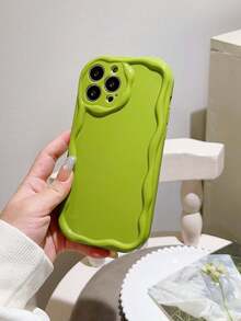 1pc Solid Color Creamy White Phone Case Compatible With Apple Iphone - Green - View 3