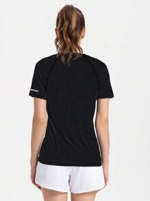 Women's Elastic Form-Fitting Casual Round Neck Short Sleeve T-Shirt, Comfortable Sports Fitness Training Running Couple Style For Summer