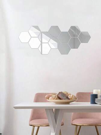 12 件/包 不同尺寸的六角形鏡子貼紙套裝，6 種類型可供客廳、門廳、走廊、樓梯個性化家居裝飾