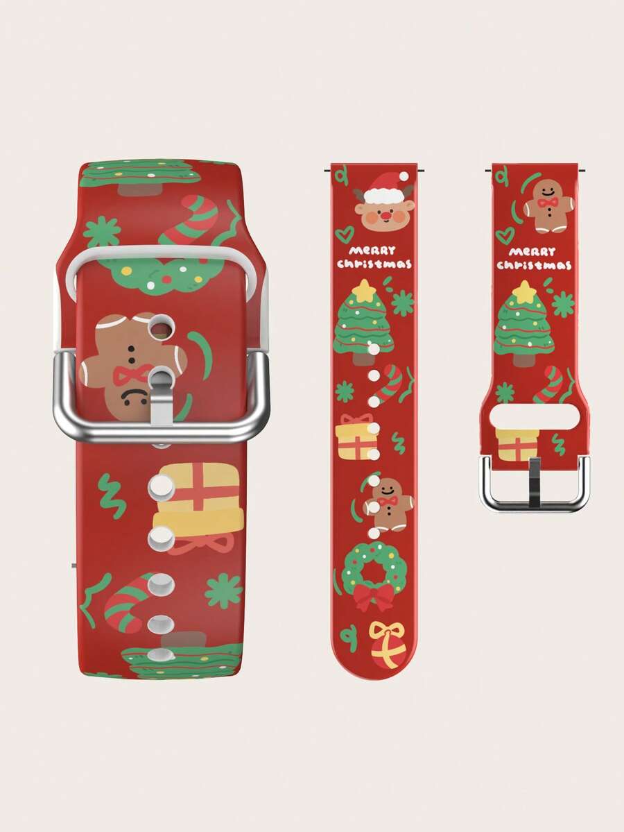 1條聖誕主題紅色卡通鹿 Tpu手錶表帶,相容性:華為、三星、小米,錶帶寬度:20mm、22mm - 紅色 - 查看 1