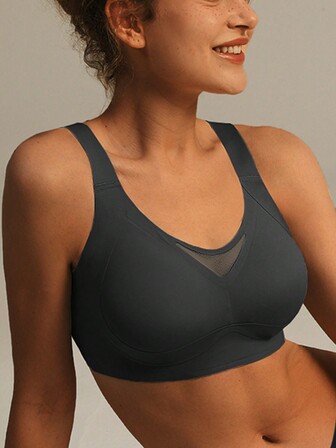 女士防震运动胸罩，舒适的聚拢设计，适合跑步、瑜伽、支撑、无缝和无线，透气网眼运动内衣，休闲内衣
