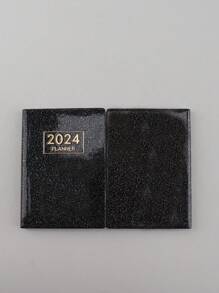 1 Pieza Cuaderno De Agenda Colorido 2024 A7 En Inglés Con Portada Láser, Planificador Semanal Delgado, Cuaderno Pequeño De Eje De Gestión Del Tiempo De 365 Días, Diario Semanal Portátil Y Diario De Autorrelleno - Negro - Ver 5