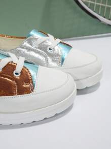 Nova Chegada Outono Inverno Marrom E Prata Leve Feminino Salto Cunha Sapatos De Sola Grossa, Amarrar, Confortável, Antiderrapante, Adequado Para Ocasiões Casuais E Esportivas - Castanho - Ver 6