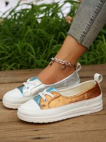 Nova Chegada Outono Inverno Marrom E Prata Leve Feminino Salto Cunha Sapatos De Sola Grossa, Amarrar, Confortável, Antiderrapante, Adequado Para Ocasiões Casuais E Esportivas - Castanho - Ver 2