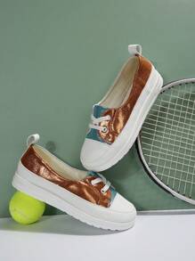 Nova Chegada Outono Inverno Marrom E Prata Leve Feminino Salto Cunha Sapatos De Sola Grossa, Amarrar, Confortável, Antiderrapante, Adequado Para Ocasiões Casuais E Esportivas - Castanho - Ver 4