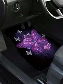 1pc Universal Fit Purple Butterfly Pattern Printed Car Floor Mat For Front Seats - Multicolor - View 1