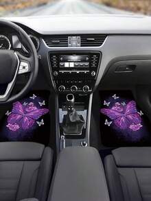 1pc Universal Fit Purple Butterfly Pattern Printed Car Floor Mat For Front Seats - Multicolor - View 2