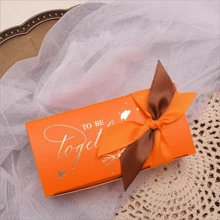 5 Pièces/set Boîtes De Faveur De Mariage Orange Avec Rubans, Convient Pour L'emballage De Cadeaux, Anniversaires