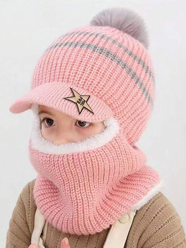 1 قطعة طقم قبعة وشاح مبطن سميك مكتوف مناسب للأطفال والأطفال الصغار للحماية من البرد في الشتاء، مناسب للجنسين