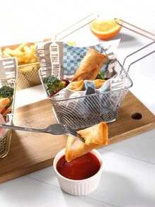 1pc French Fries Fryer Basket Mini Mesh Strainer Fry Basket For Fried Food, Chicken Nuggets And More - Silver - View 3
