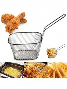 1pc French Fries Fryer Basket Mini Mesh Strainer Fry Basket For Fried Food, Chicken Nuggets And More - Silver - View 5