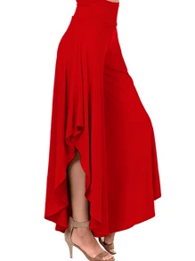 Falda pantalon ancho con volanes - Rojo - Ver 1