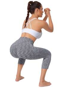 Đen & Trắng Họa tiết Nanh sói Yoga Bộ , Gợi cảm & Quần Yoga , Thể thao Khỏe mạnh Xà cạp - Đen và trắng - Xem 3