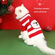 1件聖誕毛衣,編織聖誕老人和貓咪圖案,適於秋冬宅家穿搭 - 紅白色 - 查看 5