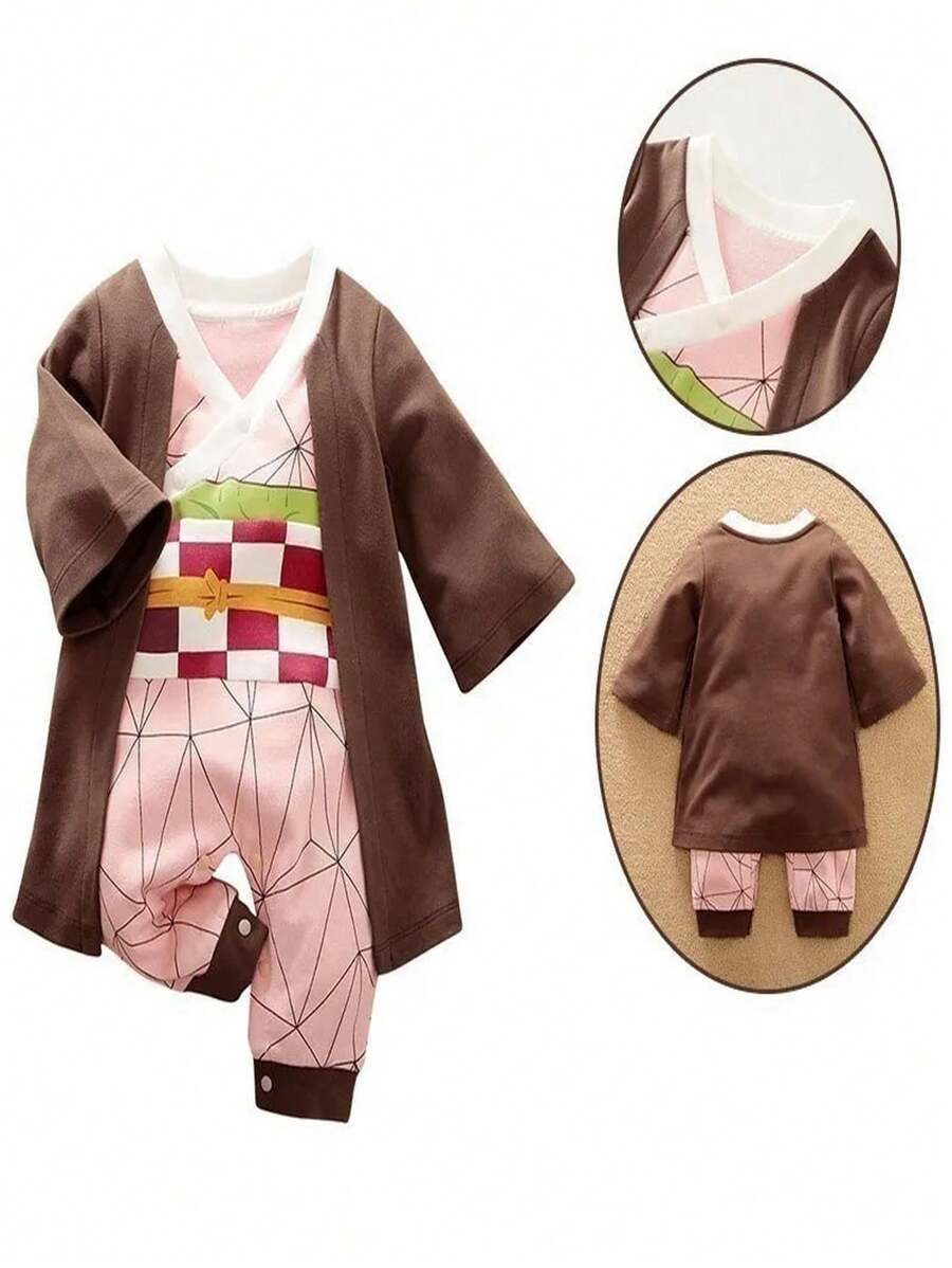 Anime Kimetsu Nezuko Romper Costume Baby Suit - Multicolor - View 1