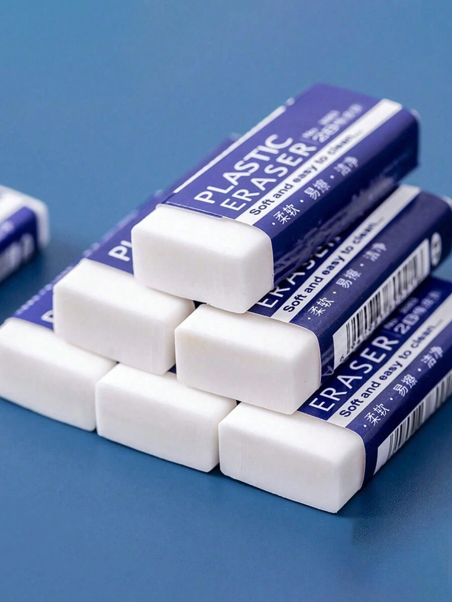 5pcs Large Size 2b White Eraser Rectangular Rubber Eraser For Writing, Office, Student - Multicolor - View 1