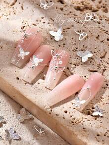 1 盒混合形状镂空金色和银色美甲合金蝴蝶装饰适用于 DIY 美甲