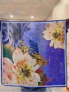 1件印花絲巾,尺寸為70cm*70cm,約為27.58in*27.58in,新款時尚字母印花人造繃帶,多功能方形絲巾,復古絲巾,單色輕奢風格模擬絲方巾,小巾適用於頭巾 - 彩色 - 查看 3