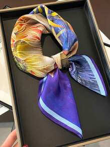 1件印花絲巾,尺寸為70cm*70cm,約為27.58in*27.58in,新款時尚字母印花人造繃帶,多功能方形絲巾,復古絲巾,單色輕奢風格模擬絲方巾,小巾適用於頭巾 - 彩色 - 查看 1