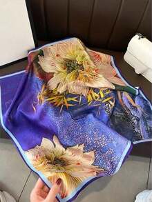 1件印花絲巾,尺寸為70cm*70cm,約為27.58in*27.58in,新款時尚字母印花人造繃帶,多功能方形絲巾,復古絲巾,單色輕奢風格模擬絲方巾,小巾適用於頭巾 - 彩色 - 查看 4