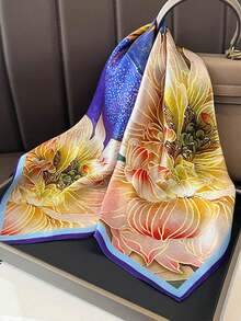 1件印花絲巾,尺寸為70cm*70cm,約為27.58in*27.58in,新款時尚字母印花人造繃帶,多功能方形絲巾,復古絲巾,單色輕奢風格模擬絲方巾,小巾適用於頭巾 - 彩色 - 查看 2