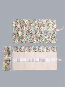 1入手工製作的帆布筆袋,可容納12/24/36/48/72支鉛筆,男女孩專屬彩色鉛筆/素描鉛筆/文具筆 - 青碧色 - 查看 1