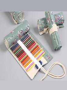 1入手工製作的帆布筆袋,可容納12/24/36/48/72支鉛筆,男女孩專屬彩色鉛筆/素描鉛筆/文具筆 - 青碧色 - 查看 2