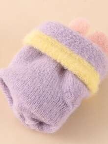 1pair Winter Half Finger Flip Cover Cartoon Rabbit Children Gloves For Boys And Girls - Purple - View 3
