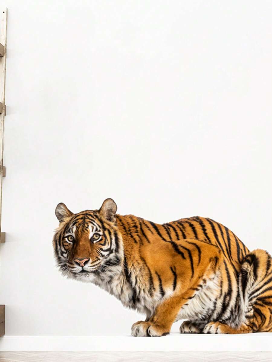 1個逼真的大老虎壁貼,防水自粘貼紙,適用於臥室,客廳,書房裝飾