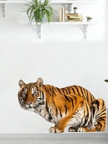 1個逼真的大老虎壁貼,防水自粘貼紙,適用於臥室,客廳,書房裝飾