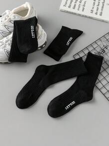 4pairs Black Athletic Knee High Socks With Massage Cushion Sports, For Gym - Black - View 2