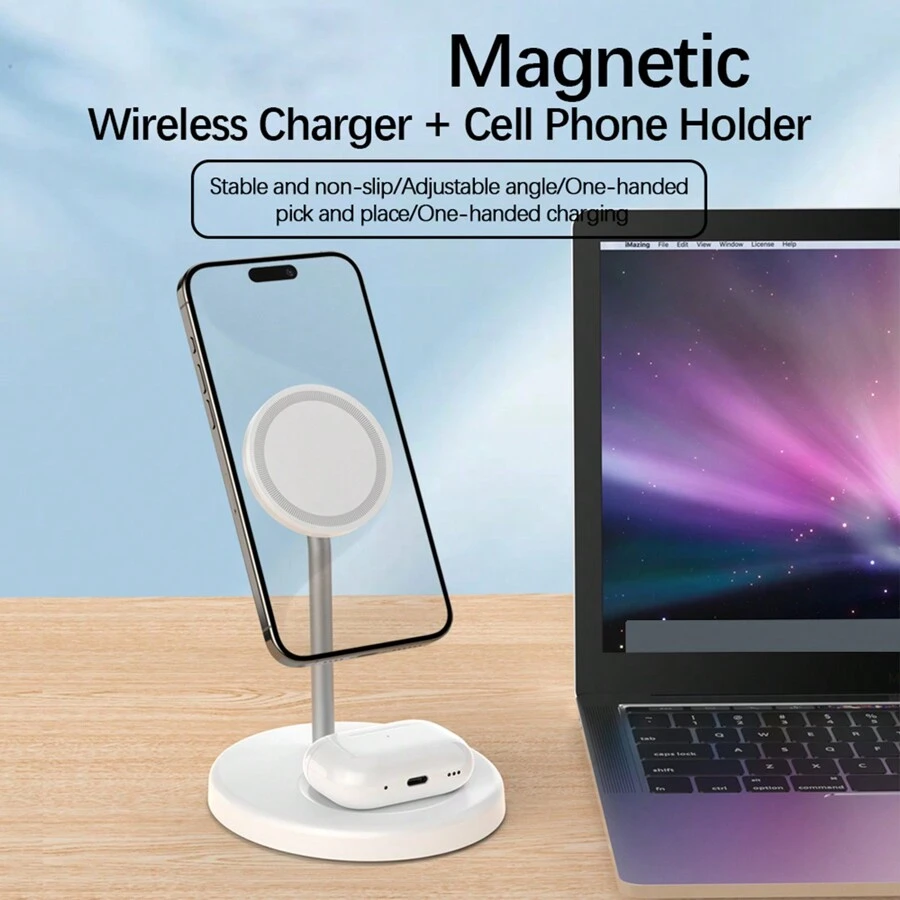 Cargador Inalámbrico Magnético Para Teléfonos Móviles - Blanco - Ver 1