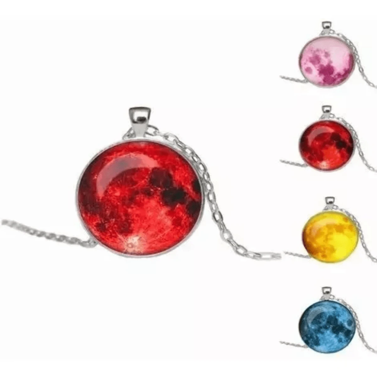 Collar De Luna Llena Brillante Brilla En La Obscuridad 3d - Rojo - Ver 1