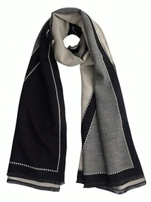 1件女士雙面字母細節流蘇大披肩,韓國風格,秋冬保暖,適合學生日常使用時尚優雅 - 黑色 - 查看 5