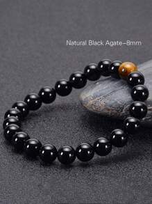 1 件天然黑瑪瑙虎眼珠手鍊男士時尚首飾 - 彩色 - 查看 4