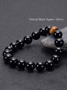 1 件天然黑瑪瑙虎眼珠手鍊男士時尚首飾 - 彩色 - 查看 5