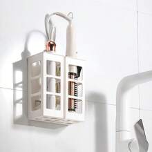 1 件吹風機架,無需安裝浴室壁掛式收納盒,無痕黏合吹風機支架
