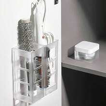 1 件吹風機架,無需安裝浴室壁掛式收納盒,無痕黏合吹風機支架