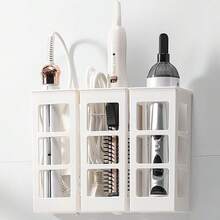 1 件吹風機架,無需安裝浴室壁掛式收納盒,無痕黏合吹風機支架