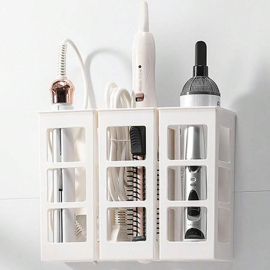 1 件吹風機架,無需安裝浴室壁掛式收納盒,無痕黏合吹風機支架