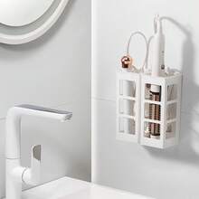 1 件吹風機架,無需安裝浴室壁掛式收納盒,無痕黏合吹風機支架