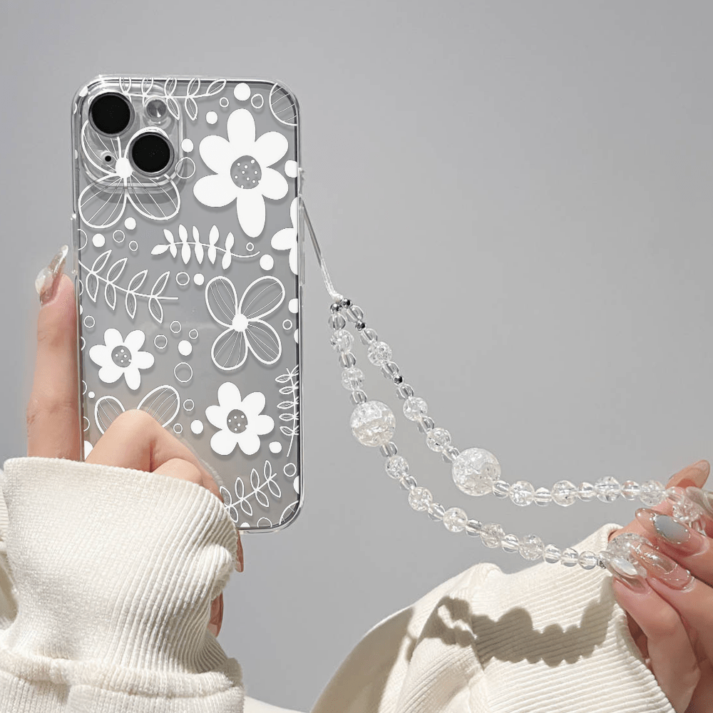1 Pezzo Custodia Per Telefono Antiscivolo Con Catena, Stampa A Fiori E Vuoti, Superficie Trasparente Opaca, Protezione Della Fotocamera, Compatibile Con Telefoni Iphone E Samsung