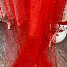 Khăn trải bàn trang trí bằng ngọc trai giả, Khăn trải bàn bằng vải tuyn màu đỏ ngọc trai cho tiệc cưới, Khăn trải bàn cực dài để trang trí vòm đám cưới và quà tặng cô dâu - Đỏ - Xem 3