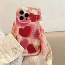 1pc Red Heart & Wavy Edge Tpu Phone Case Compatible With IPhone 15 Pro Max/14 Pro