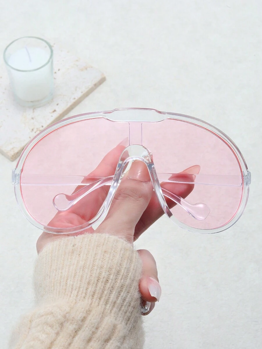 1pc Ladies' Transparent Pc Oversized Geometric Frame Fashion Eyeglasses - Baby Pink - View 1