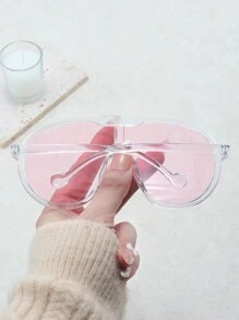 1pc Ladies' Transparent Pc Oversized Geometric Frame Fashion Eyeglasses - Baby Pink - View 2