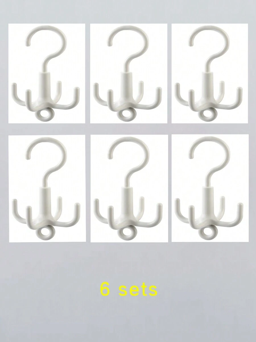 6pcs Stackable White Rotating Hook Wardrobe Hook Bag, Hat, Scarf Storage Organizer Multi-functional Dormitory Wall Hanging Rack Shelf - White - View 1