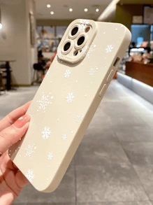 圣诞流行图案雪花液态硅胶手机壳，全方位保护，防震防摔，TPU软橡胶材质，颜色：透明白黑，男女通用，兼容和Galaxy，国际版，非国内版。 - 白色 - 查看 3